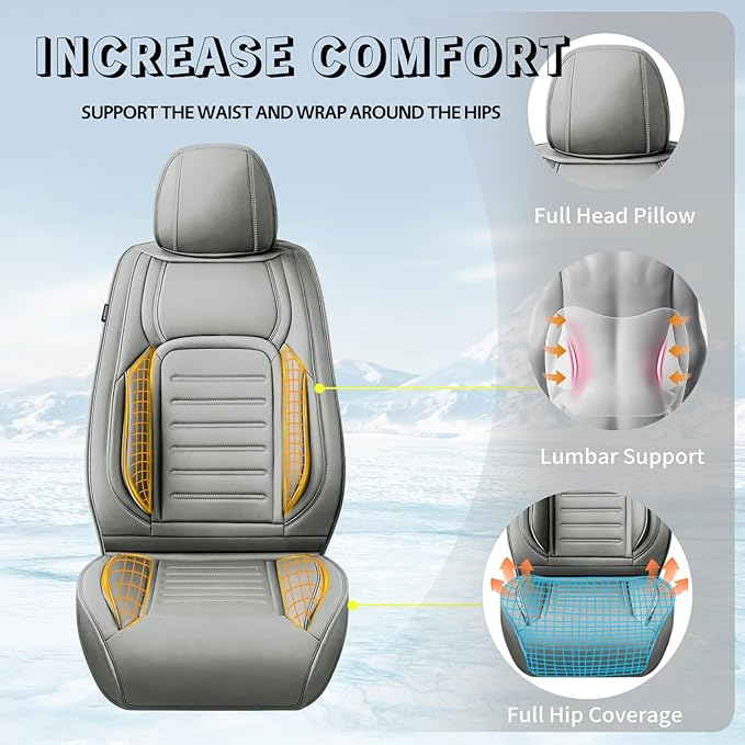 Fit Tucson Premium Leather Car Seat Covers Compatible with Hyundai Tucson 2010-2024 2026, Breathable,Wear Resistant, Airbag Compatible, All-Weather Protection & Full Coverage, 2 Front Seat Gray