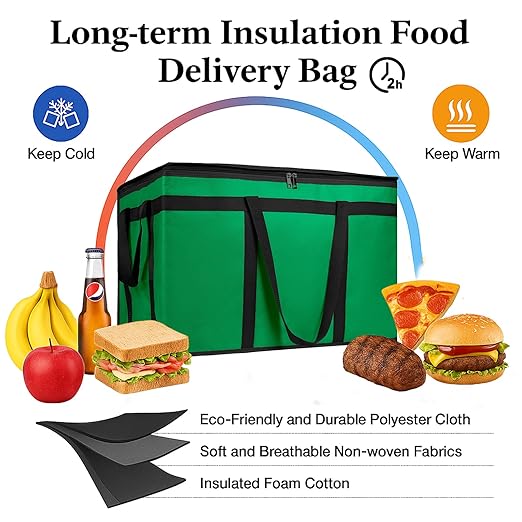 Bodaon Large 3-Pack Insulated Food Delivery Bag with hard bottom, XXXL Catering/Pizza Cooler Bags, Rideshare Delivery Bag, Thermal Cold/Hot Styrofoam Carrier for Travel/Shopping/Car