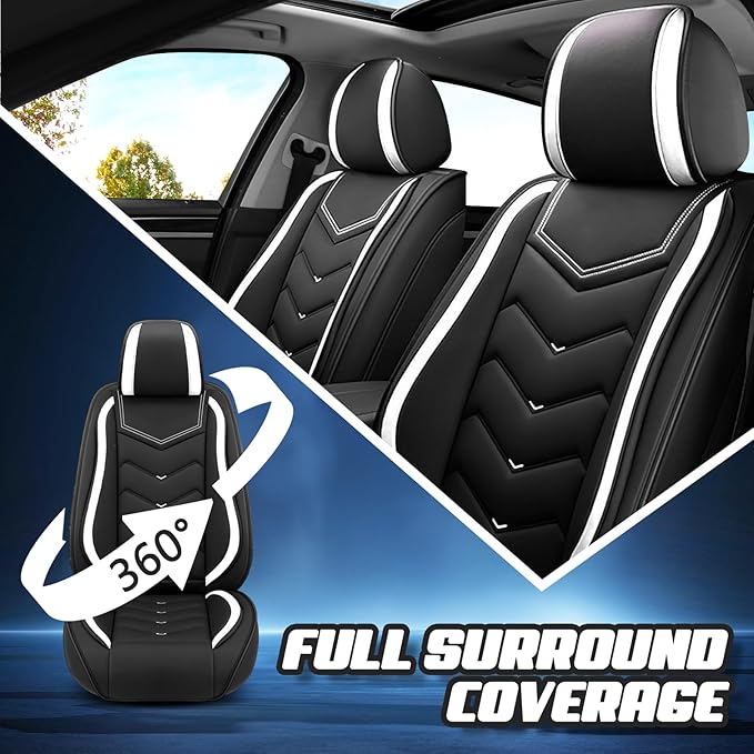 Car Seat Covers for KIA Sedona 2003-2021, Premium Nappa Leather Car Seat Cover, Stylish Sport Seat Covers， Automobile Seat Cover Sets.(Standard 5 Seats/Black White)