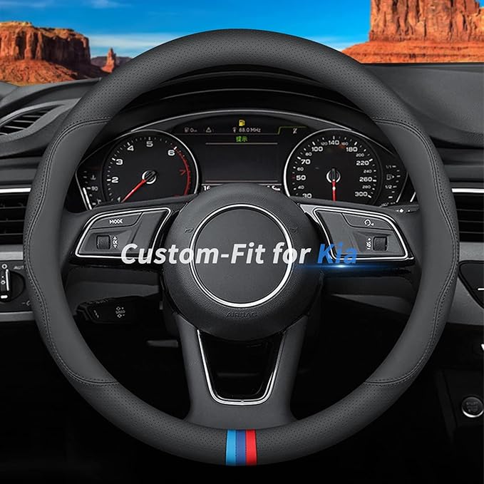 Custom-Fit for Kia Steering Wheel Cover, Premium Leather Car Steering Wheel Cover with Logo, Non-Slip, Breathable, for