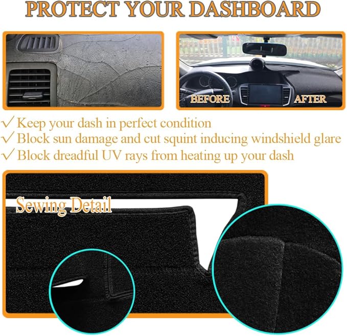 Dash Cover Mat Custom Fit for Ford Mustang with Center Sensor, Dashboard Pad Cap Carpet Protector (Black) J229