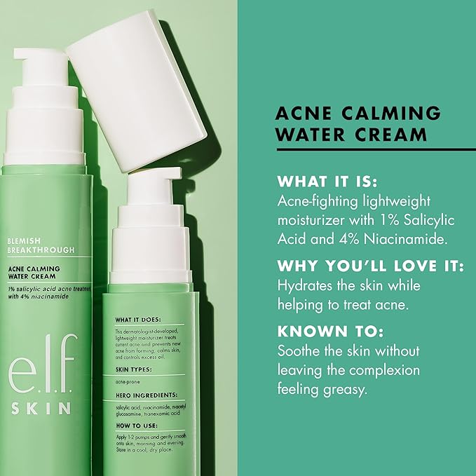 e.l.f. SKIN Blemish Breakthrough Calming Water Cream Mini, Lightweight Blemish-Fighting Face Moisturizer, Prevents New Blemishes & Calms Skin