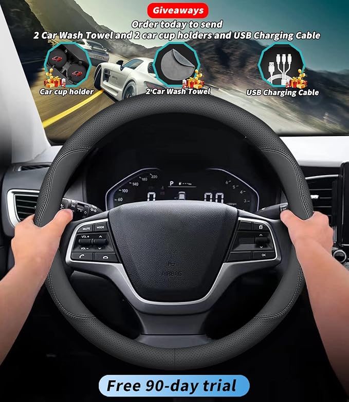 Custom-Fit for BMW Steering Wheel Cover, Premium Leather Car Steering Wheel Cover with Logo, Non-Slip, Breathable, for BM-W Accessories (B-Style,for BMW)