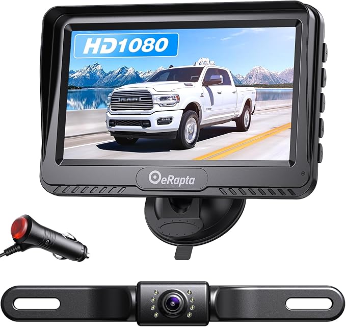 eRapta Backup Camera 4.3''HD 1080P Front Rear View Monitor kit IP69 Waterproof Night Vision DIY Grid Lines for Car Trucks RVs Tractors Bus Semi-Trailers Pickup A43