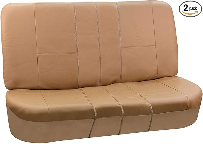 FH-PU002-1010 Classic Exquisite Leather Bench Seat Covers, Split Bench, Solid Beige color
