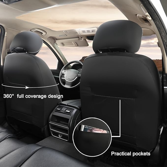 GIANT PANDA Front Seat Cover for Nissan, 3D Air Mesh Car Seat Covers Custom Fit Nissan Rogue Altima Sentra Versa Kicks Frontier Murano Pathfinder Maxima Black+Gray 2-Seat