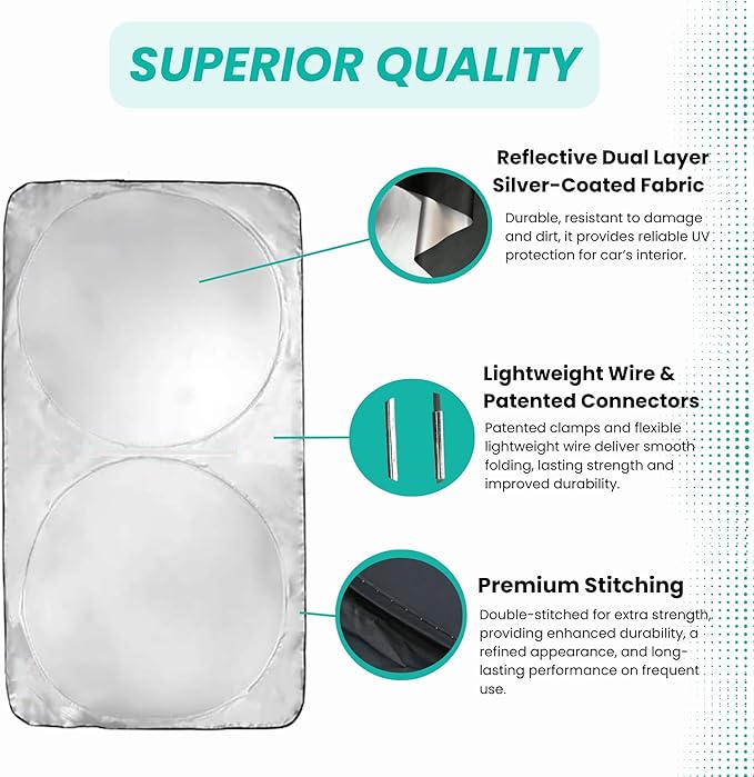 Windshield Sun Shade -Certified 99.87% UVB & 99.02% UVA Car Sun Shade. Award Winning Sunshade - Patented Technology | Compatible for Audi A6 2019-present | Car Shades by Kinder Fluff