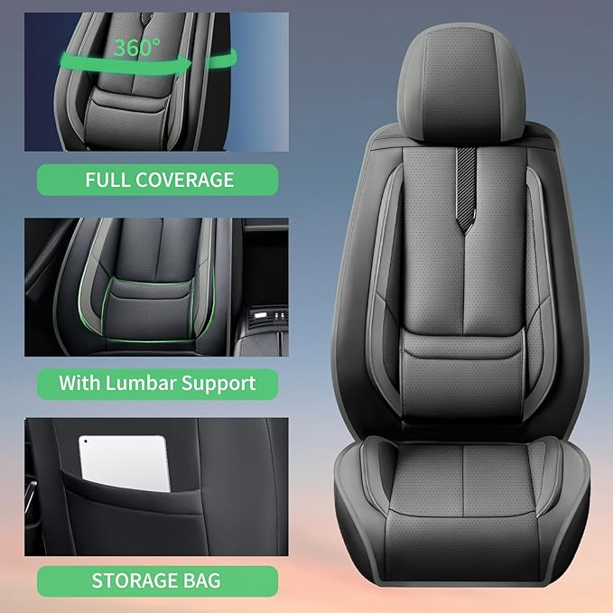 Fit Forester Car Seat Covers for Subaru Forester 2007-2024 2025 2026 -Upgraded Premium Waterproof & Breathable Leather,Airbag Compatible,All-Weather Seat Cushion Protector,Full Set,Black-Grey