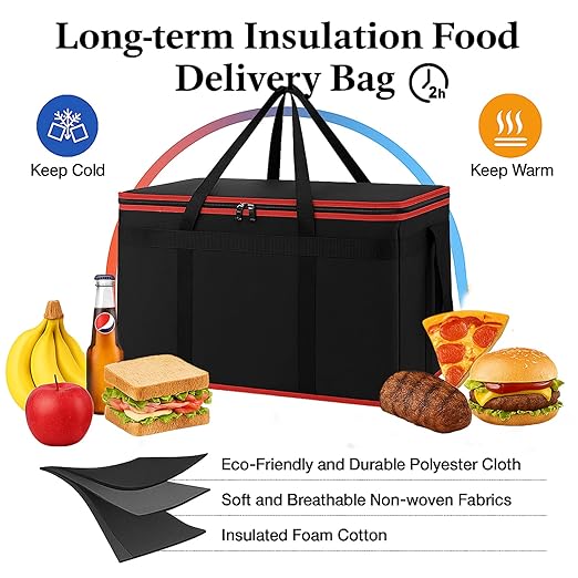 Bodaon Large 10-Pack Insulated Food Delivery Bag With Hard Bottom, XXXL Catering/Pizza Cooler Bags, Rideshare Delivery Bag, Thermal Cold/Hot Styrofoam Carrier for Travel/Shopping/Car