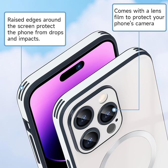 Guppy Compatible with iPhone 14 Pro Max Case Magnetic, with Full Camera Lens Protector [Compatible with MagSafe] Scratch Resistant Gradient Glass Back Cover Phone Case-White