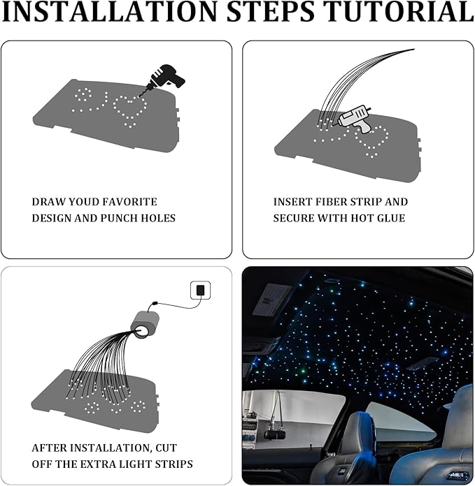 Small Size Car Twinkle Fiber Optic Starlight Headliner Kit, Sound-Activated APP& Remote Control Starlight Engine for Car Home, 150pcs 6.5ft