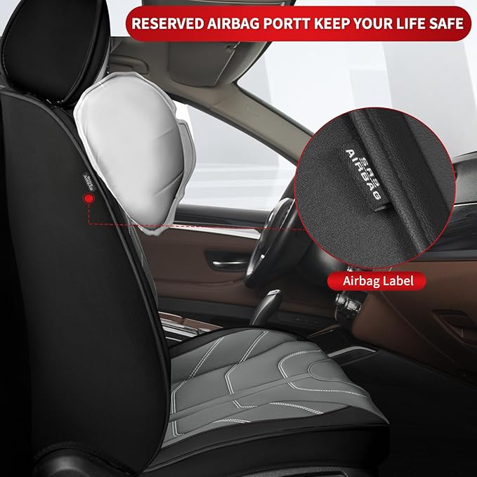 TTX LIGHTING Car Seat Covers fit for Kia Forte 2010-2026 Front Seat: Premium Leather Automotive Seat Cover with Airbag Compatible Waterproof (2 Seats, Black & Gray)