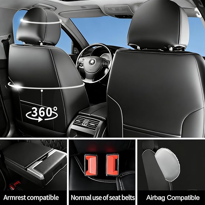 Fit RLX Car Seat Covers for Acura RLX 2013-2020 - Premium Leather, Waterproof, All-Weather, Airbag Compatible, Breathable, Easy Install, Seat Protectors, Only 2 Front seat Covers, Black