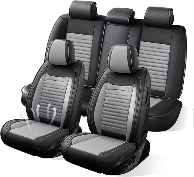 Car Seat Covers Full Set Fit for Toyota 4Runner 2001-2026, Premium Faux Leather Car Seat Protector,Breathable Anti-Slip Full Wrapping Edge Seat Covers(Black&Gray,Full Set)