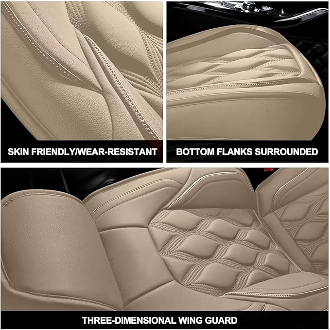 AOMSAZTO Car Seat Covers Full Set Custom Fit for Subaru Legacy 1995-2024 2025 2026 Leather Car Seat Cover Seat Cushion Protector Airbag Compatible Waterproof Beige