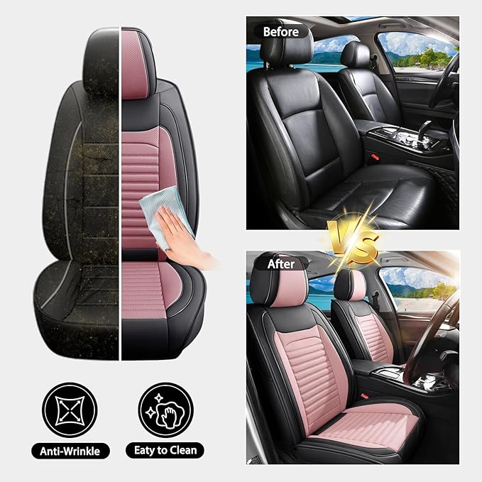 Car Seat Covers Full Set Fit for Toyota Corolla 2001-2025,2026, Premium Faux Leather Car Seat Protector,Breathable Anti-Slip Full Wrapping Edge Seat Covers(Black&Pink,Full Set)