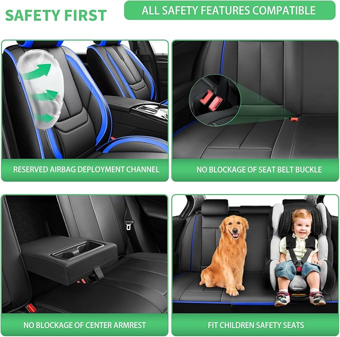 Fit Forester Car Seat Covers for Subaru Forester 2007-2024 2025 2026 -Upgraded Premium Waterproof & Breathable Leather,Airbag Compatible,All-Weather Seat Cushion Protector,2 Front/Black-Blue