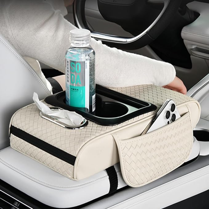 Car Armrest Cushion Cover Car Center Console Memory Foam Booster Pad with Storage Pocket and Tissue Hole for Sedan Vehicle (Cupholder - Green, 13.39 * 7.68 * 2.95'' / 34 * 19.5 * 7.5cm)