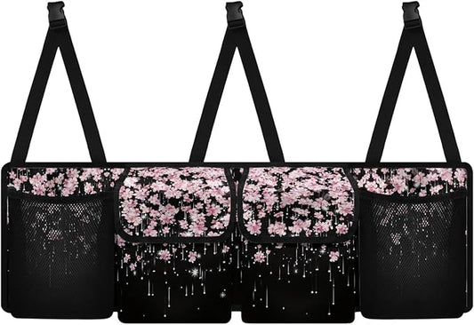 Cherry Blossom Auto Back Seat Trunk Organizer Hanging Car Organizer Trunk Foldable Cargo Storage with 4 Large Pockets 3 Adjustable Straps 37x11.8inch