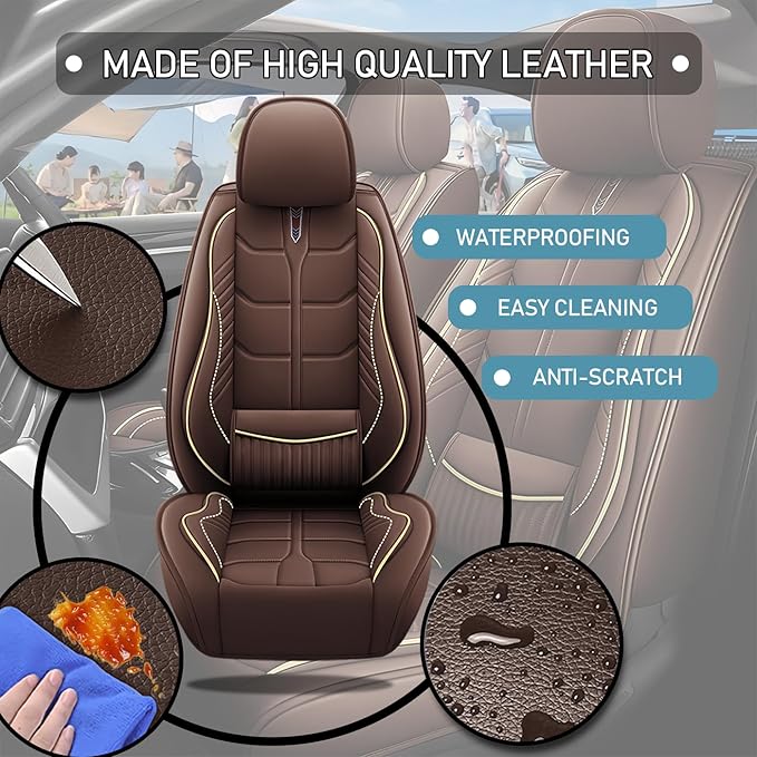 Leather Car Seat Covers Fit for Toyota Corolla iM 2017-2018, 5 Seater Car Seat Cover, Premium Waterproof, Scratch Resistant Car Interior Accessories (Full Set Coffee)