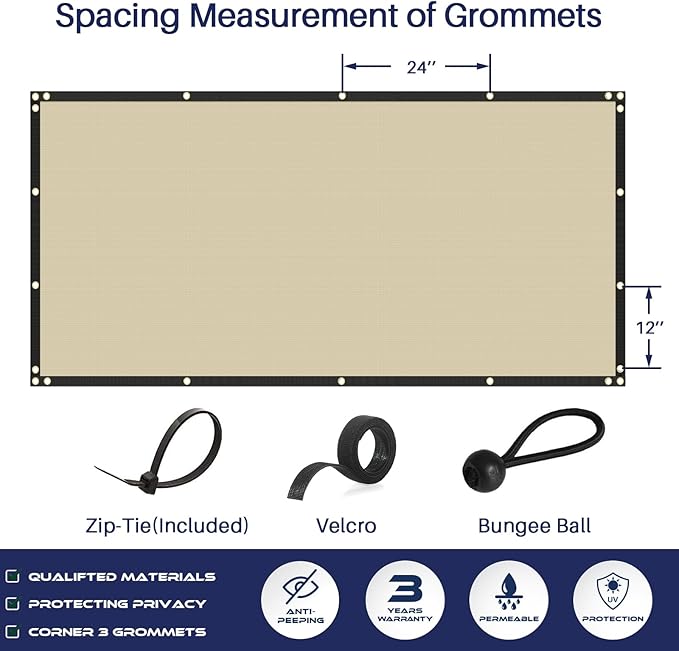 Windscreen4less Privacy Fence Screen Heavy Duty Windscreen Fencing Mesh Fabric Shade Net Cover with Brass Grommtes for Outdoor Wall Garden Yard Pool Deck, 8'x53' Beige
