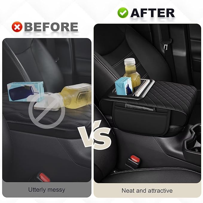Center Console Cover Fit for Highlander Faux Leather Car Armrest Cushion with Storage Bags, Cup Holder ＆ Phone Storage Multifunctional Middle Console Cover(Black)