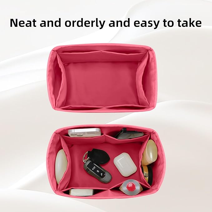 DGAZ Silk Purse Organizer Insert Fits LV Speedy 16/20/25/30/35/40/45 bags，Silky Smooth Bag Organizer，Luxury Handbag & Tote Shaper(Rose lipstick,SP40)