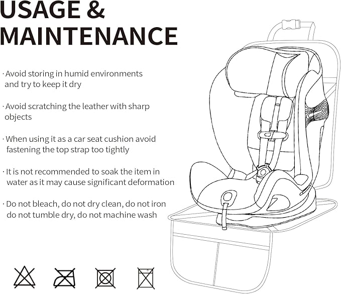 Car Seat Protector Leather Waterproof Child Safety Seat Protector Cover with Thick Pad and 2 Large Pockets Durable Kick Mat for All Auto Seat (Black)