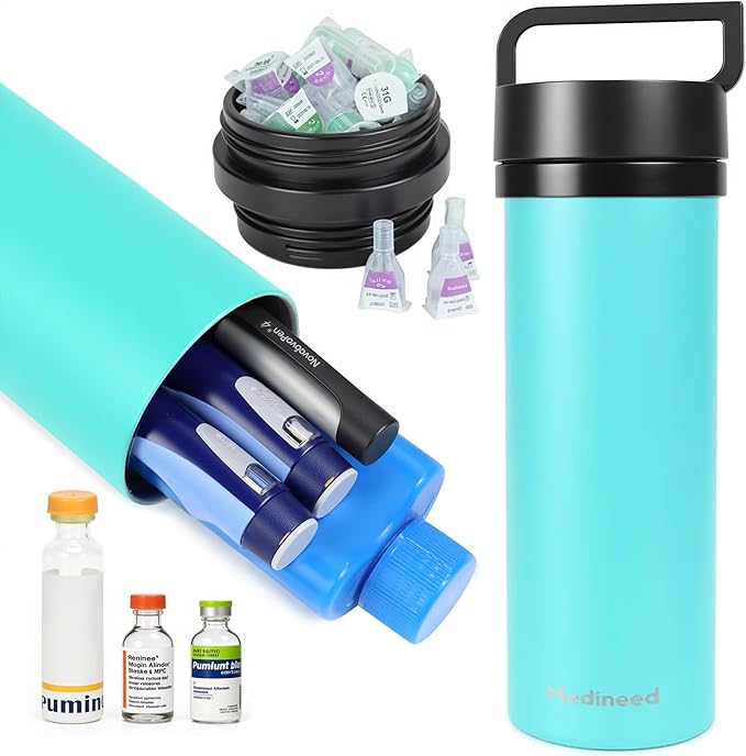 Insulin Cooler Travel Case TSA Approved, 60H Refrigerated Diabetes Travel Organizer with Ice Packs, Large Medication Cooler with Needle Compartment for Diabetic Supplies (Tiffancy Blue)