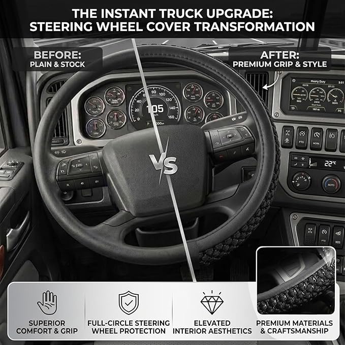 Size 16-20 Inch Ice Silk Ventilation Multi-Style Comfy Grip Steering Wheel Cover for Truck, Bus, Big Rig Trucker,SUV， Anti-Slip Design 16-20 Inch (Black, 19)