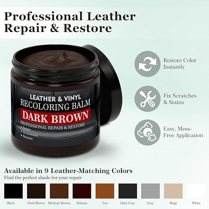 Leather Color Restorer, Leather Recoloring Balm, Scratch Remover, Leather Dye, Leather Paint with Leather Conditioner, Leather Repair Kit for Furniture Couches Car Seats Shoes, Dark Gray