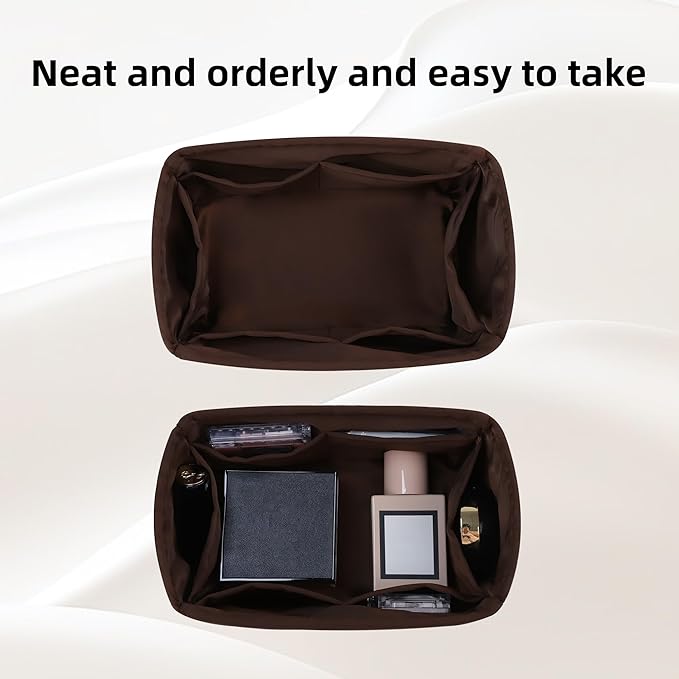 DGAZ Silk Purse Organizer Insert Fits LV Speedy 16/20/25/30/35/45 bags，Silky Smooth Bag Organizer，Luxury Handbag & Tote Shaper（Global Brown，SP20）