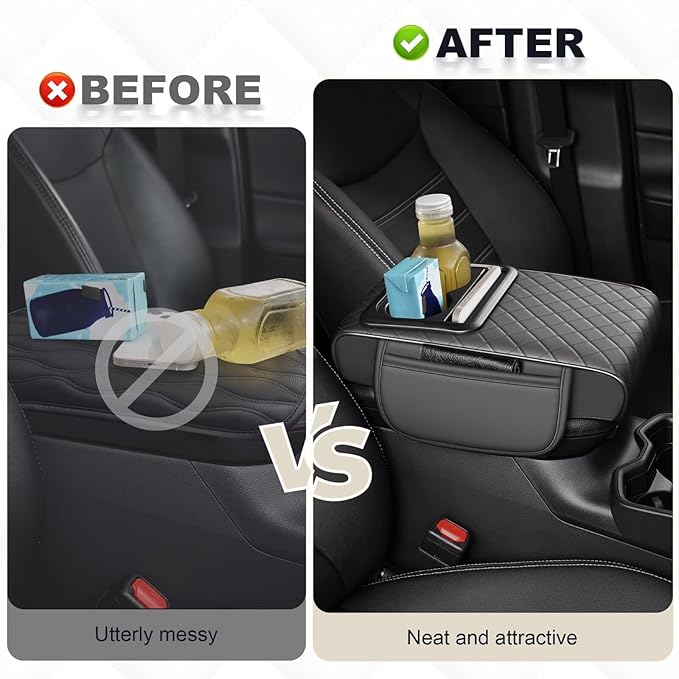 Center Console Cover Fit for Tacoma Faux Leather Car Armrest Cushion with Storage Bags, Cup Holder ＆ Phone Storage Multifunctional Middle Console Cover(Grey)