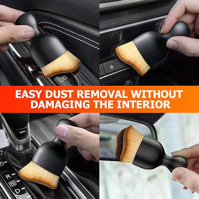Blilo 2PCS Car Interior Detailing Brush with Dust Cover, Auto Soft Hair Cleaning Brushes, Scratch Free Curved Dirt Collectors, for Vehicle Dashboard Air Conditioner Vents Leather(Red/Blue)