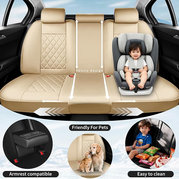 Fit HRV Car Seat Covers Compatible with Honda HRV 2016-2025 2026, Premium Leather Breathable, Wear Resistant, Airbag Compatible, All-Weather Protection & Full Coverage, 2 Front Seat Beige