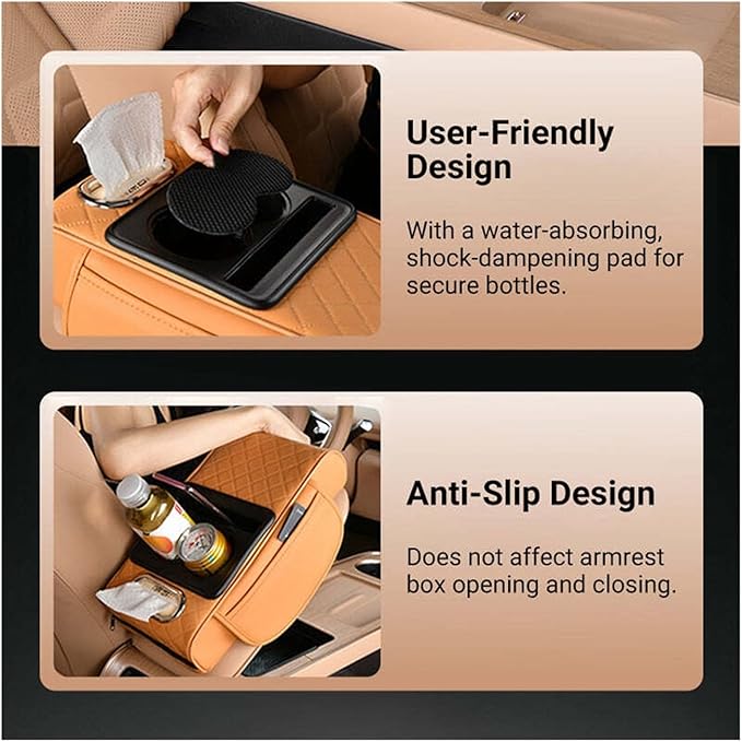 Car Armrest Box Thicken Height Pad Arm Rest Cushion Memory Cotton Elbow Universal Auto Interior Storage Tissue Organizer(Matte Black)