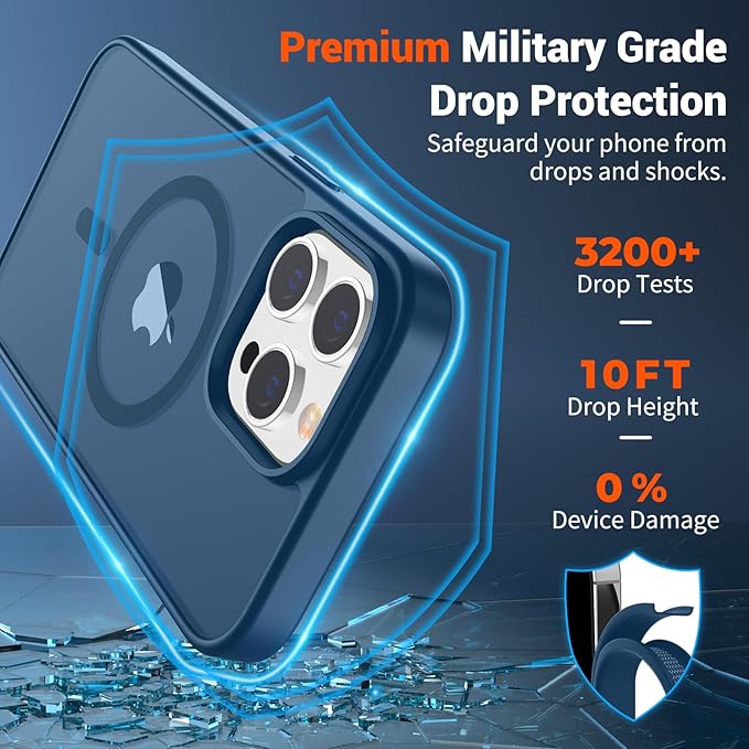 SUPFINE Magnetic for iPhone 13 Pro Case with Screen Protector (Compatible with MagSafe) (Military Grade Drop Protection) Translucent Matte Shockproof with Anti-Fingerprint Phone Case,Deep Blue