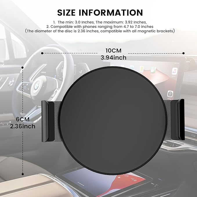 Phone Clamp for Magnetic Car Phone Holder, Aviation Aluminum Black - No Magnetic Case & Rings Needed, Enhanced Suction & Magnetic, Compatible with All Magnetic Holders