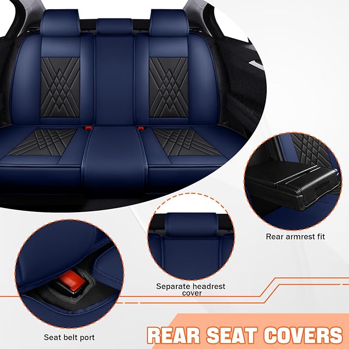 Car Seat Covers Compatible with Toyota Camry 2012-2026 Durable Waterproof Automotive Seat Covers Stretchable Fabric Material,Airbag Compatibility,Premium Nappa Leather(Black Blue,Full Set with Pillow)