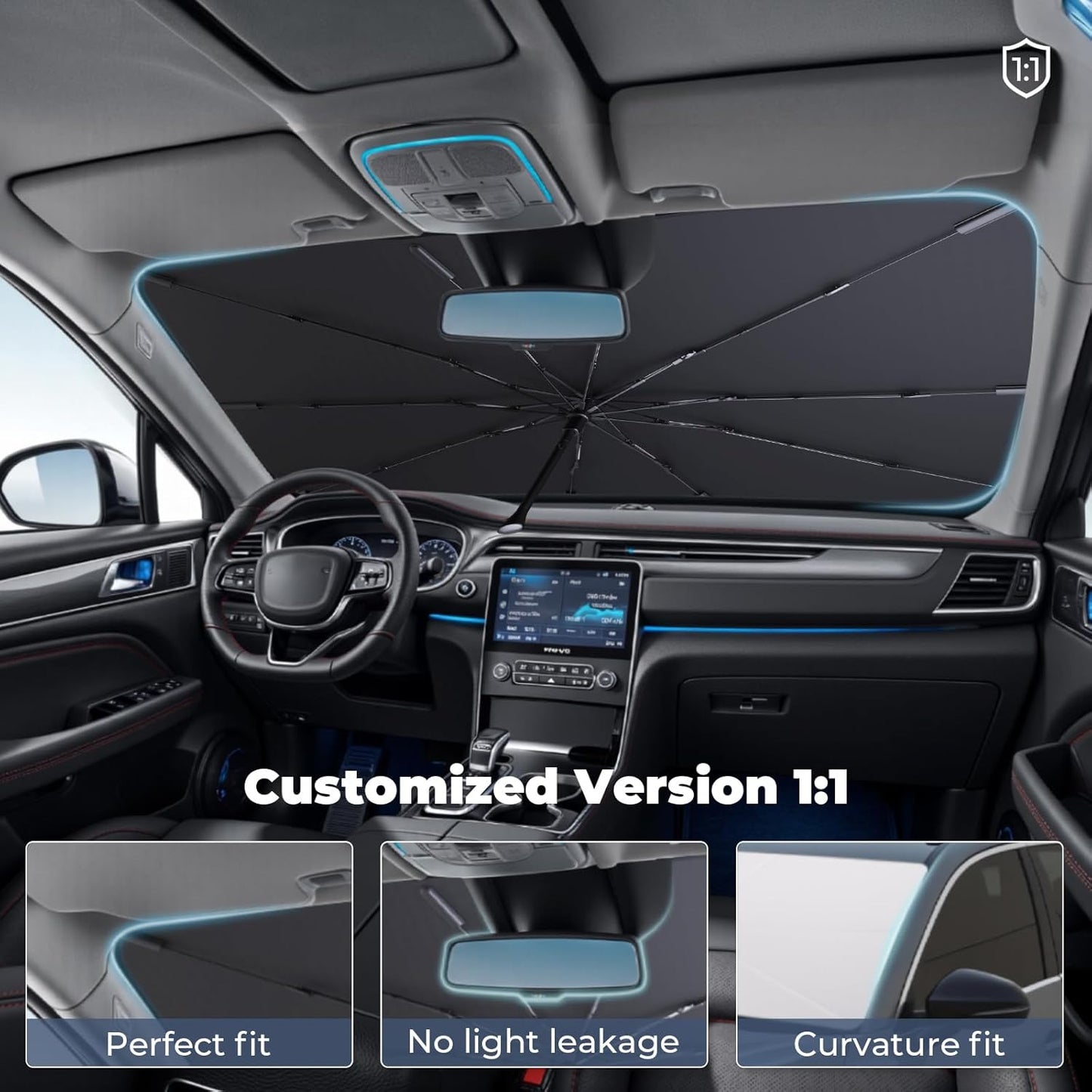 Windshield Sun Shade Umbrella for 2023-2025 Toyota Crown Accessories: Custom Fit 210T Silver, Foldable Sunshade Front Window Sun Visor, Blocks UV Rays, Keeps Car Cool for XLE, Limited, Platinum