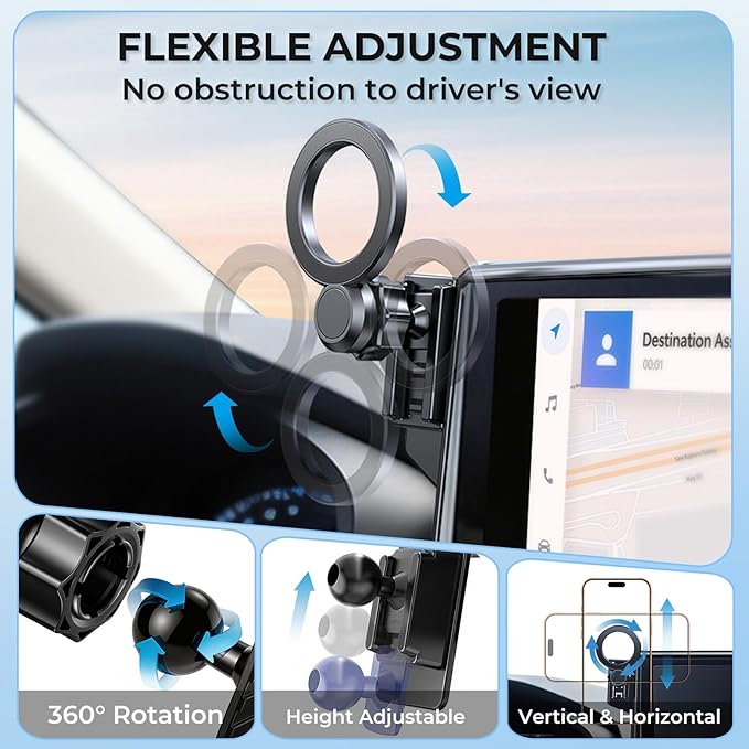 Car Phone Holder for Toyota Corolla 2020-2026 & Corolla Cross 2022-2026 (Only for 8-Inch Screen) 360° Rotation Magnetic Cell Phone Mount, Compatible with Magsafe, Does Not Affect Air Vent