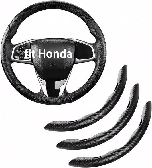 West Llama Customized Carbon Fiber Steering Wheel Covers for Honda Civic Accord CRV Pilot Ridgeline, 3 Piece snap on Steering Wheel Cover(Black)