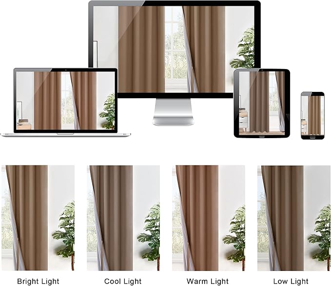 XWZO Complete Blackout Shades Window Curtain Panels with Tiebacks- Noise Reduction and Light Blocking Grommet Curtains with Black Liner for Studio/Living Room, Cappuccino, W70 x L84, Set of 2