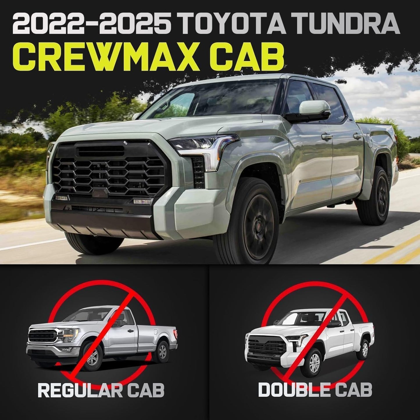 BINARY STAR 90 Inch Running Boards Compatible with Vehicle 2022-2025 Toyota Tundra CrewMax Cab, Wheel to Wheel Truck Side Steps. Tundra Side Steps Step Bars Made wirh Carbon Steel.