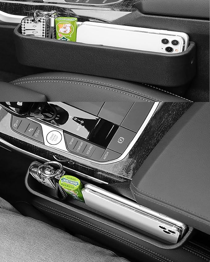 Car Seat Gap Filler Organizer, Seat Side Gap Plug with Storage Avoids Things Falling, Universal Fit Fill the Gap Between Seat and Console, Perfect for Car, SUV, Truck (Black-1 Pack)