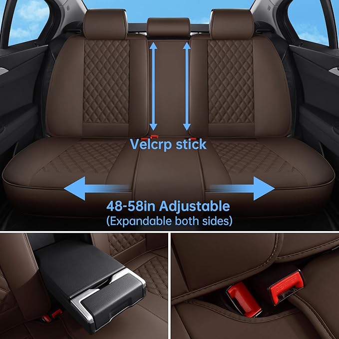 Car Seat Covers Full Set Brown,Luxury Faux Leather Car Seat Covers Waterproof Non-Slip Seat Protector Universal Fit for Most Cars SUVs Trucks Pick-ups, Car Accessories Interior(Brown-Full Set)