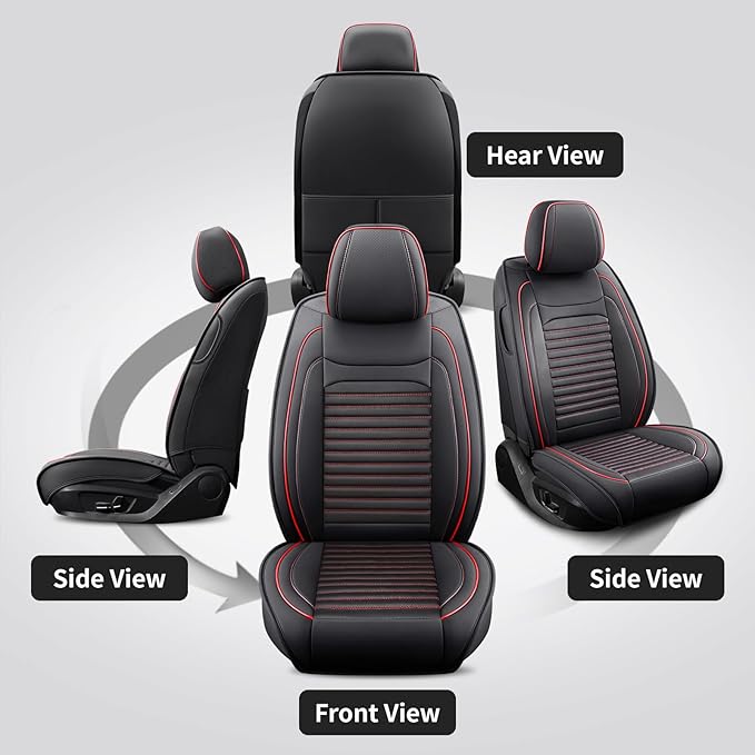 Front Seat Covers Fit for Toyota RAV4 2001-2026, Car Seat Covers Front Seats, Breathable Faux Leather Automotive Seat Covers Front Pair Anti-Slip Seat Cover(Black&Red, Front)