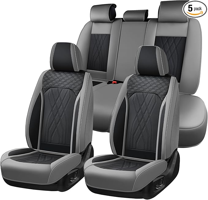 FLORICH Leather Seat Covers for Cars Front and Rear Car Seat Cover Premium Car Seat Protector Luxury Automotive Seat Covers Full Set Universal Fit for Most Car Truck SUV, Gray&Black