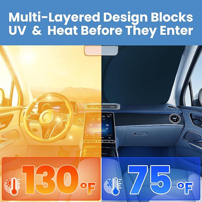 Windshield Sunshade for Toyota 4Runner 2010-2024 2025 2026 - Innovative No-Light-Pass Technology, Mirror Cut-Out, Blocks 99% UV Rays, Fade-Resistant, Easy-Fold 4Runner Windshield Sun Shade