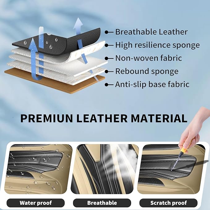 Fit Sentra Car Seat Covers Compatible with Nissan Sentra 2001-2025 2026 - Premium Leather， Waterproof Breathable， All-Weather Seat Cushion Protecto&Airbag Compatible (2 Front Seat Beige&Black)